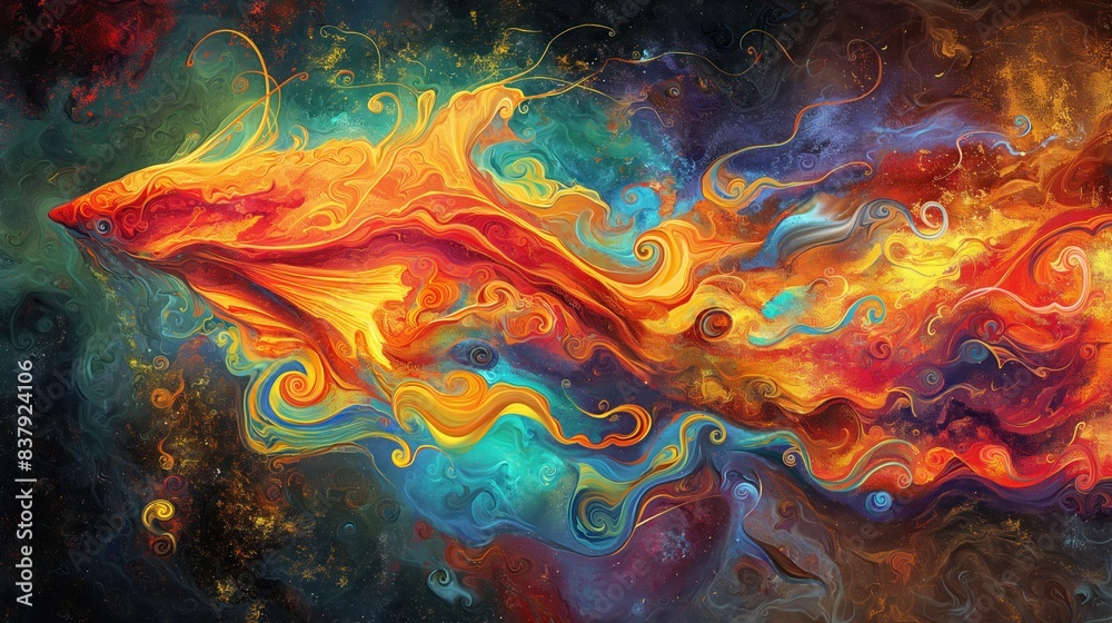 colorful digital painting of a fire fish with fluid style colorful digital painting of a fire fish with fluid style