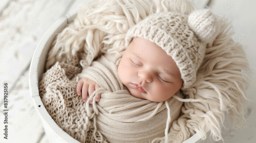 The sleeping newborn baby.