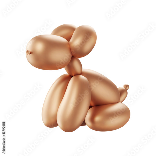 Balloon 3d dog. Inflated puppy sitting. Vector render of helium animal. Funny party twisted toy. Creative illustration. Cartoon entertainment design element. Shiny metallic character.