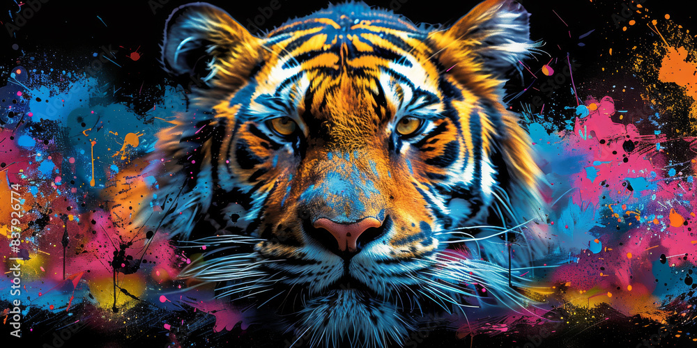 Tiger neon picture in pop art Tiger neon picture in pop art