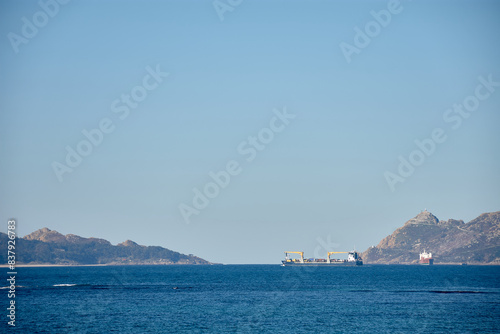 The Cies Islands in Vigo Pontevedra seen from Coruxo beach photo