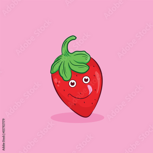 Cute vector illustration of strawberry on pink background