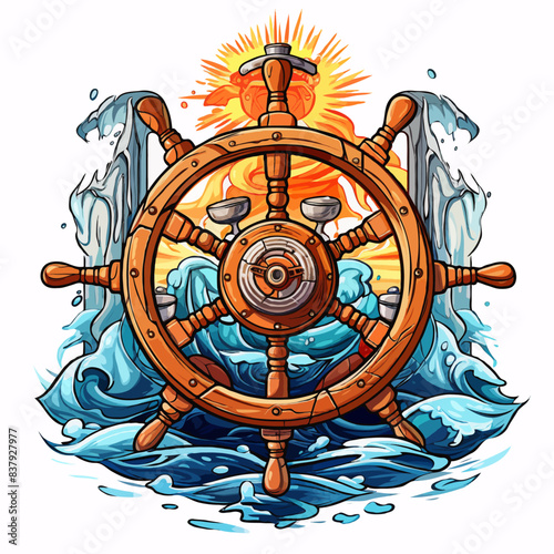 Nautical theme sea or rudder ocean spirit. Classic vintage template. Graphic T-shirt print
