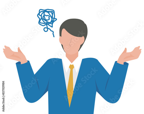 肩をすくめて困惑する男性のビジネスパーソン