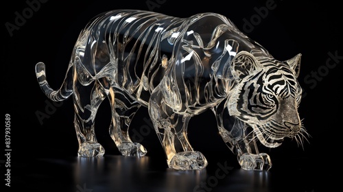 transparent glass tiger in black background © rielart