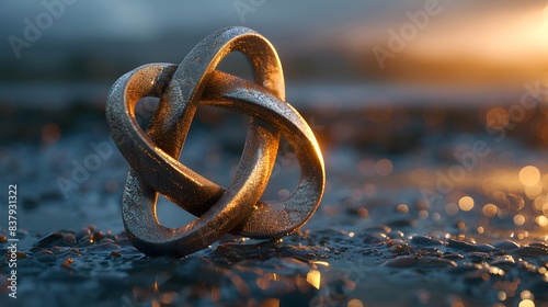 Golden Hour Glowing Infinity Symbo lWet Pebbles Sunset Reflections