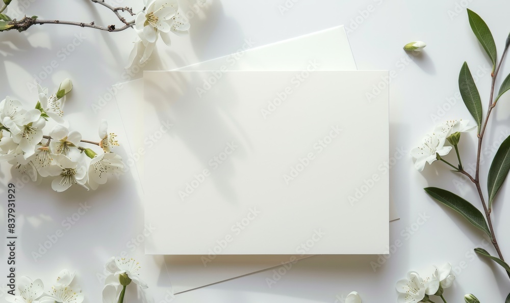 mockup of two blank white A5 cards with delicate spring flowers mockup of two blank white A5 cards with delicate spring flowers