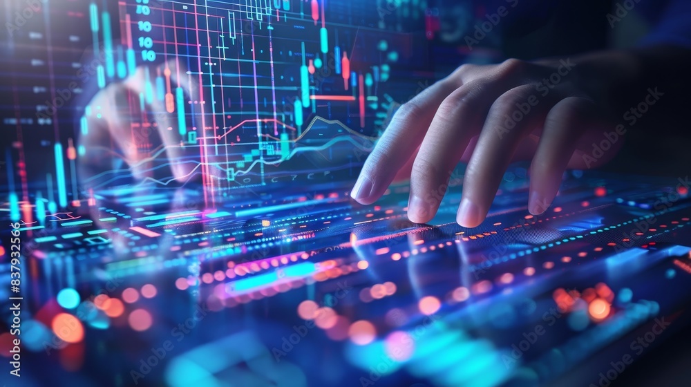 Digital Finance Innovative Hands Analyzing Data with Futuristic Holographic Graphs for Economic Growth and Technology Advancement Digital Finance Innovative Hands Analyzing Data with Futuristic Holographic Graphs for Economic Growth and Technology Advancement