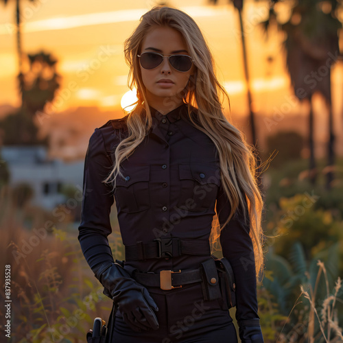 young blonde police officer with sunglasses photo