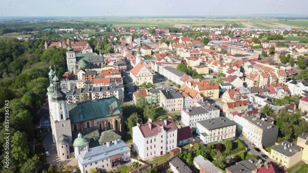 Panoramic Aerial View Of Glogowek Town Hall In Glogowek, Southern Poland. Panoramic Aerial View Of Glogowek Town Hall In Glogowek, Southern Poland.
