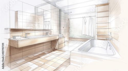 architectural drawing of a bathroom design interior photo