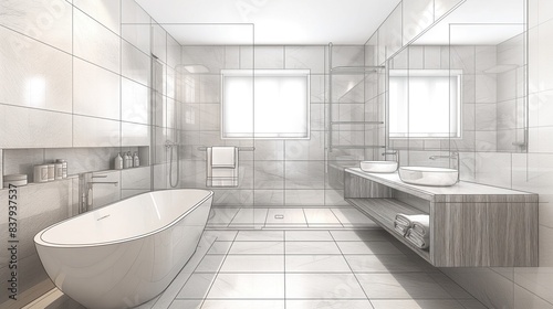 architectural drawing of a bathroom design interior