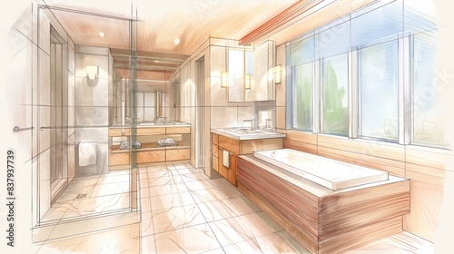 architectural drawing of a bathroom design interior