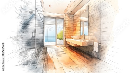 architectural drawing of a bathroom design interior
