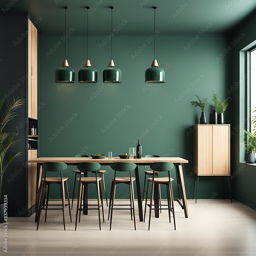 Minimalistic Dining Area in Black and Dusty Green with Tall Table and Wooden Details
Minimalistic Dining Area in Black and Dusty Green with Tall Table and Wooden Details