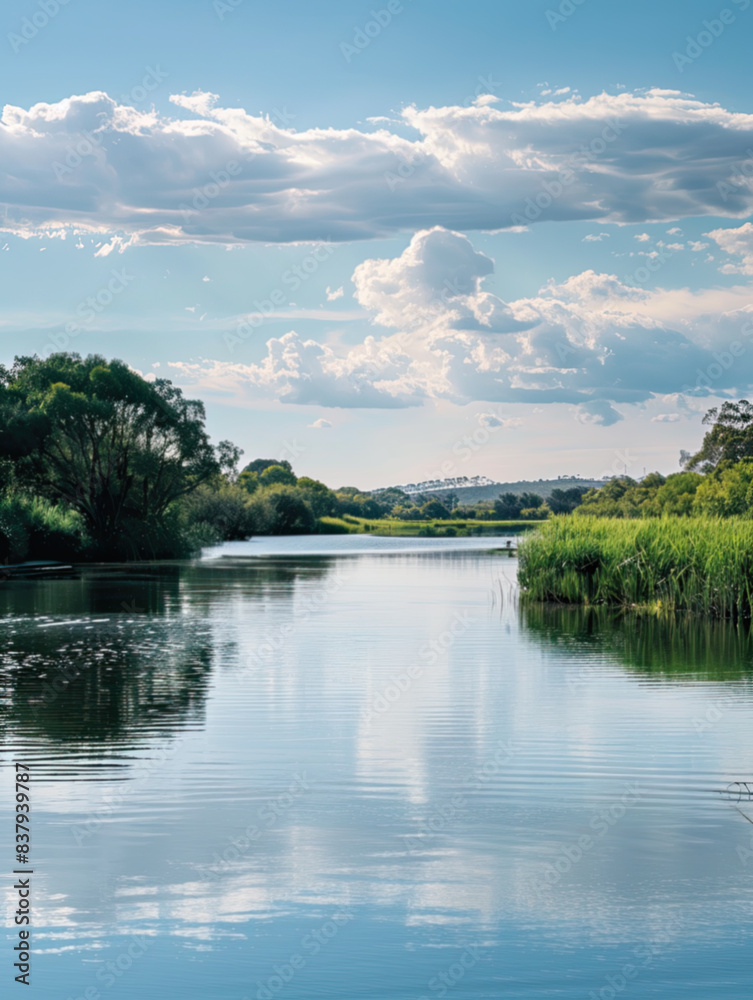 Obraz premium A serene view over a peaceful lake in the summer