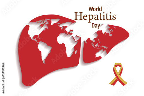 World Hepatitis Day background is a vector design template, with a minimalistic and modern concept for the cover, background, banner. A map of the world inside the liver.