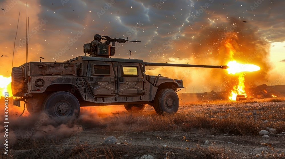 Humvee with machine gun and lights Humvee with machine gun and lights