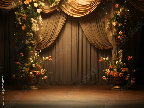 wedding stage decoration with flower, Luxury Wedding Arch with floral decorations, white backdrop with decorative flowers