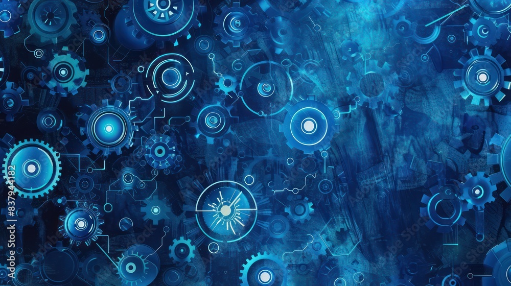 Obraz premium Blue hologram illustration design with cog gear advanced technology artificial intelligence background.
