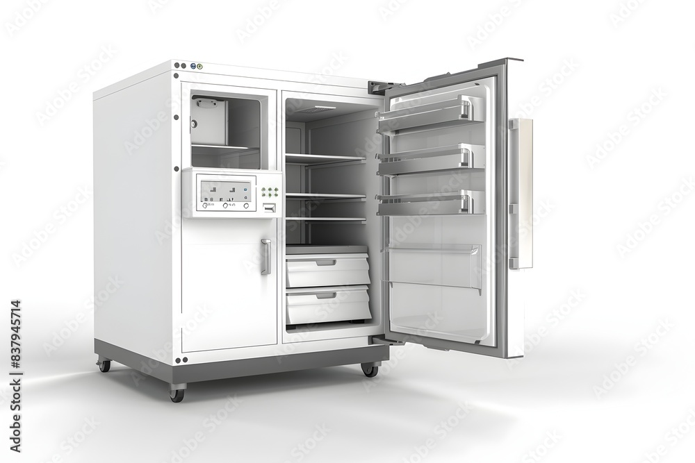 Modern Medical Refrigerator Isolated on White Background