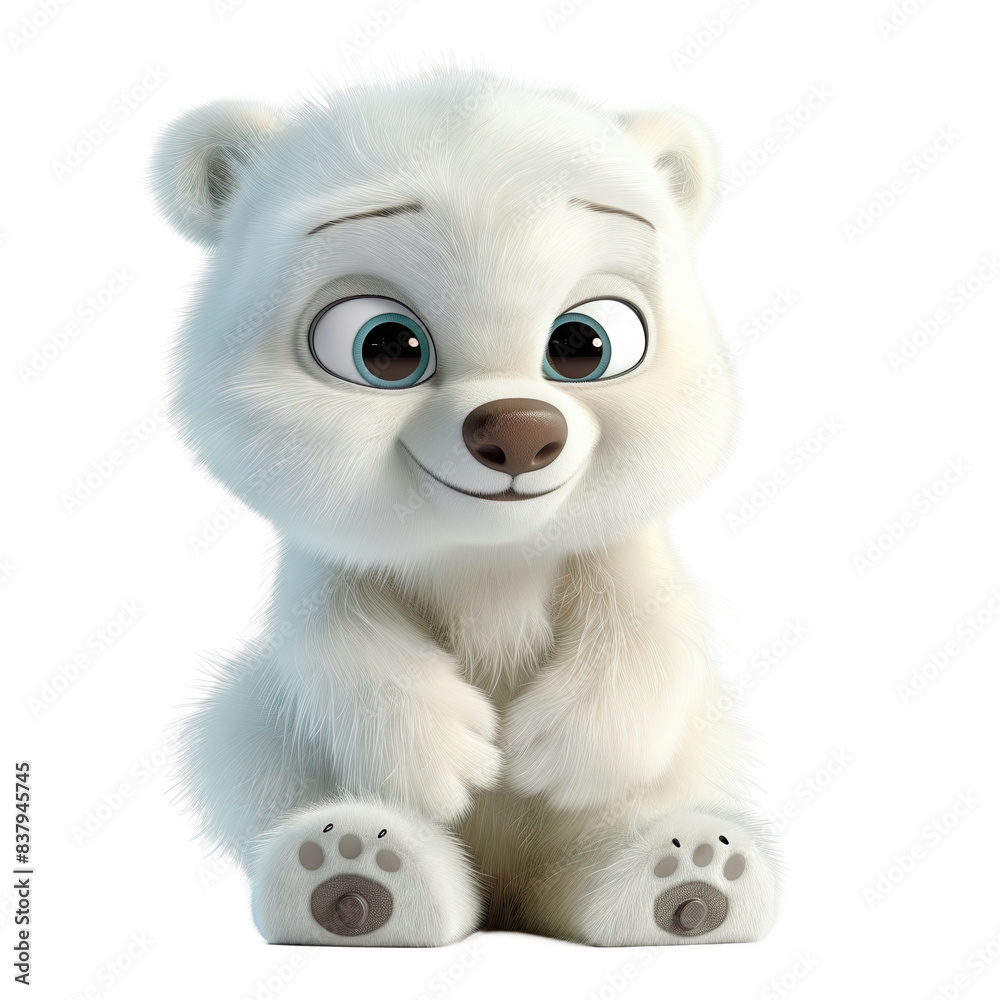Cute 3D Baby Polar Bear Cartoon Character On White Background Cute 3D Baby Polar Bear Cartoon Character On White Background