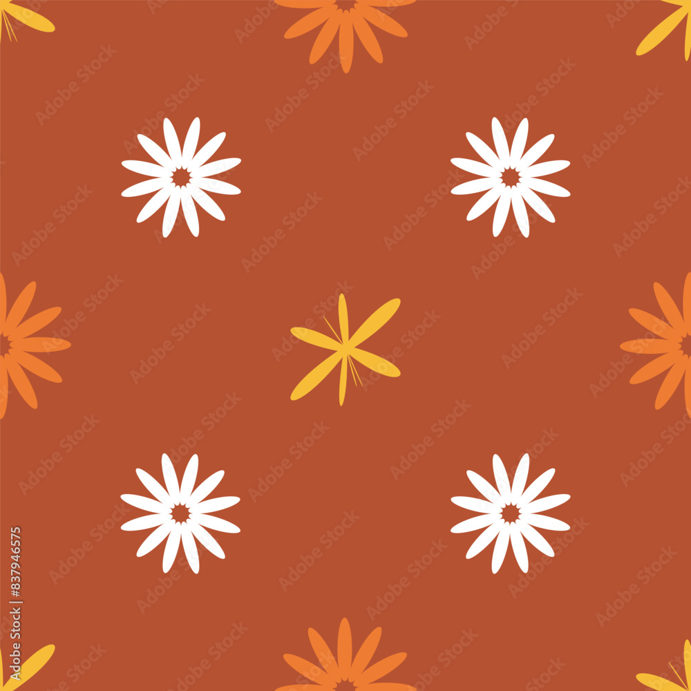 A cute simplistic floral pattern in brown, orange and white colors A cute simplistic floral pattern in brown, orange and white colors