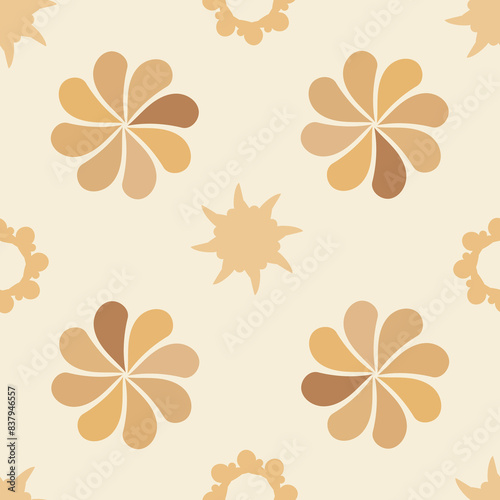 A floral retro pattern in pastel colors, a beige and brown vintage style background