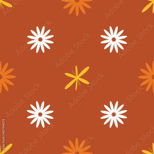 A cute simplistic floral pattern in brown, orange and white colors