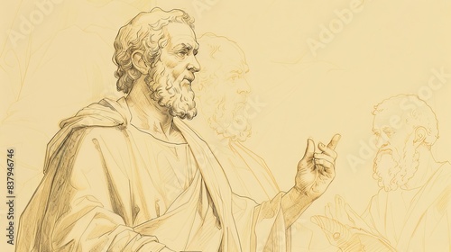 Self-control and Humility: James 3 Biblical Illustration with Tongue, Wisdom on Beige Background and Copyspace photo