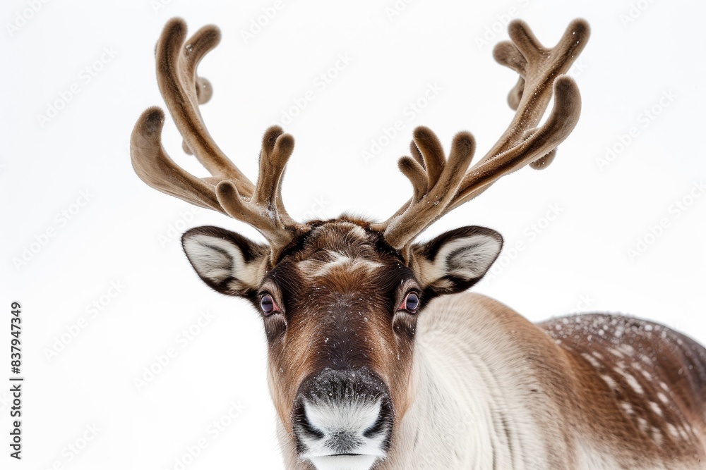 Mystic portrait of Reindeer or Caribou, copy space on right side, Anger, Menacing, Headshot, Close-up View Isolated on white background Mystic portrait of Reindeer or Caribou, copy space on right side, Anger, Menacing, Headshot, Close-up View Isolated on white background