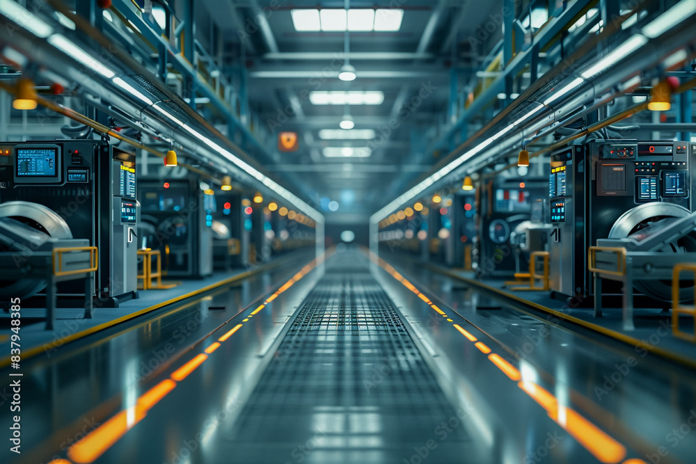 Robots in factory production, computerized manufacturing and robotic arms, innovation in automatic production. Robots in factory production, computerized manufacturing and robotic arms, innovation in automatic production.