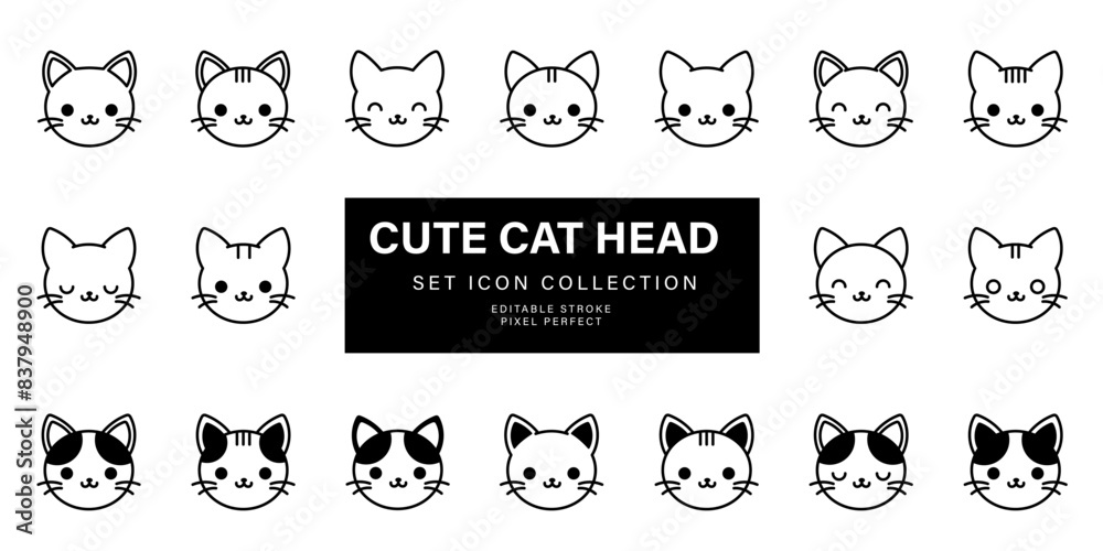Adorable Cat Faces Icon Minimalist Vector Art Icon Collection Cute Designs Adorable Cat Faces Icon Minimalist Vector Art Icon Collection Cute Designs