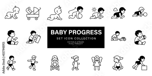 Baby Milestones Minimalist Vector Art Icons for Tracking Early Childhood Development