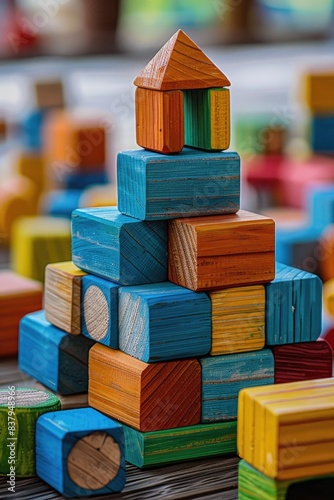 Colorful wooden building blocks, illustration made with Generative Ai