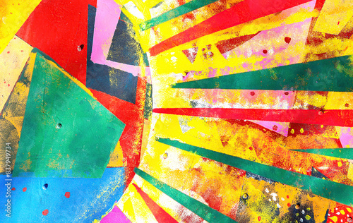 Old metal sheet with colored paints and corrosion as creative texture