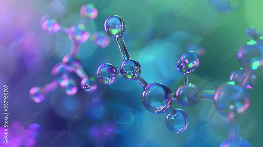 Abstract Representation of a Molecular Structure With Iridescent Spheres and a Blurred Background. Abstract Representation of a Molecular Structure With Iridescent Spheres and a Blurred Background.