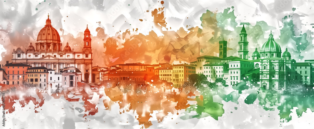 Decorative Italy background with green white and red watercolor Decorative Italy background with green white and red watercolor