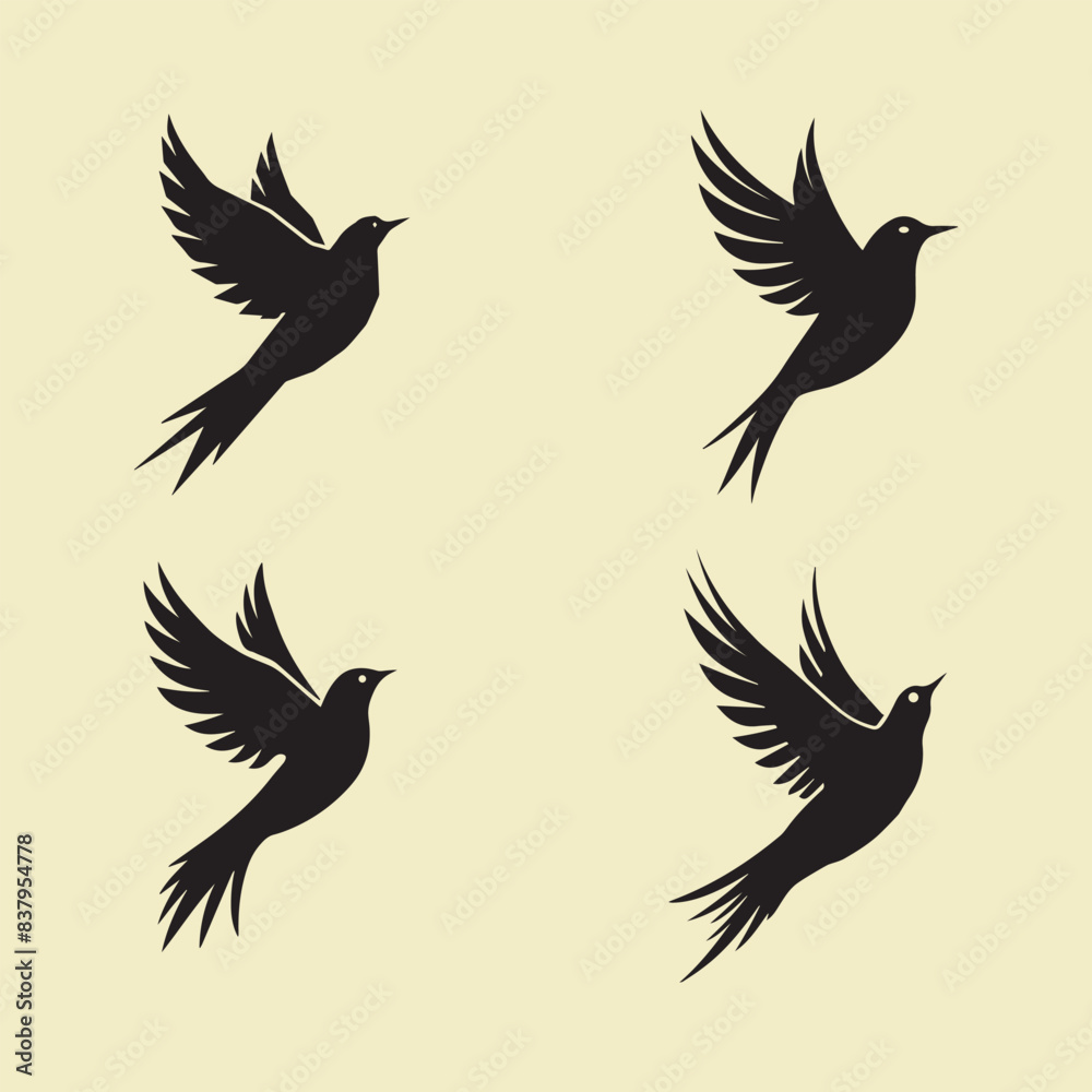 Fototapeta premium Set of silhouettes of flying black birds. Vector illustration.