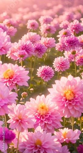 Wallpaper Mural Pink flowers vertical Pink dahlia field in the spring with beautiful sunlight Beautiful field with pink and yellow dahlia flowers video garden filled with sun light and dahlias beauty background Torontodigital.ca
