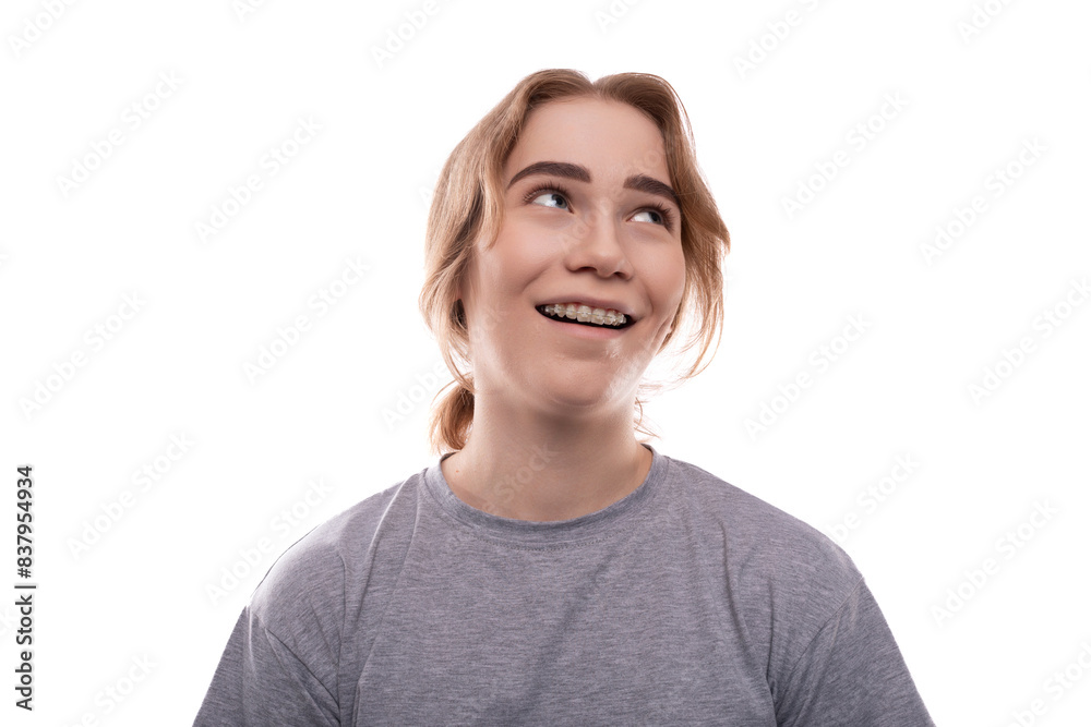 Charming teenage schoolgirl with brown hair and braces Charming teenage schoolgirl with brown hair and braces