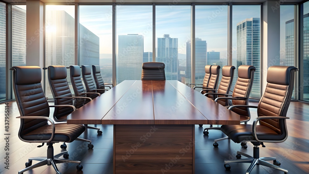 Modern Corporate Conference Room with Cityscape View Modern Corporate Conference Room with Cityscape View