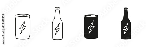 Energy drink bottle vector icons. Energetic beverage jar and bottles.