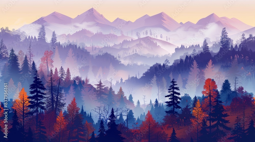 Obraz premium A mountain range with a forest in the foreground