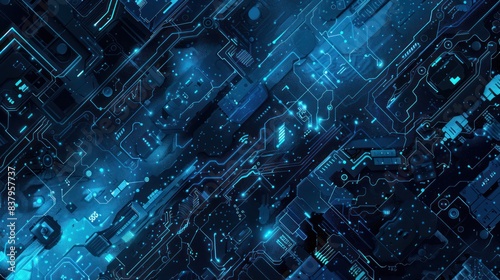 Wallpaper Mural Blue hologram illustration design with cog gear advanced technology artificial intelligence background. Torontodigital.ca