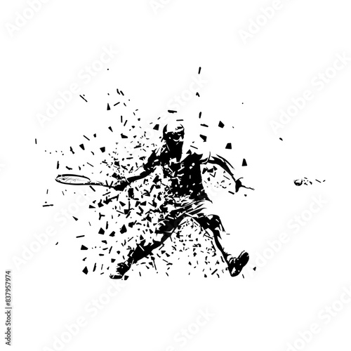 Tennis player, abstract isolated vector silhouette, distortion effect