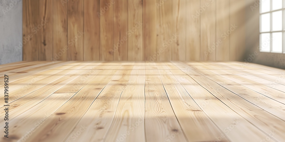 Natural Wooden Floor with Sunlight and Soft Shadows in a Bright Room Natural Wooden Floor with Sunlight and Soft Shadows in a Bright Room