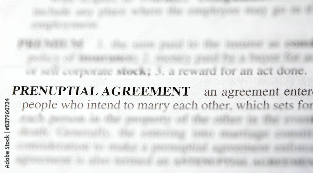 Obraz premium close up photo of the words prenuptial agreement