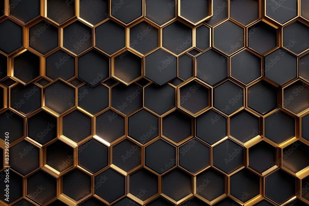 Luxurious Black and Gold Hexagon Pattern Background with Geometric Texture Luxurious Black and Gold Hexagon Pattern Background with Geometric Texture