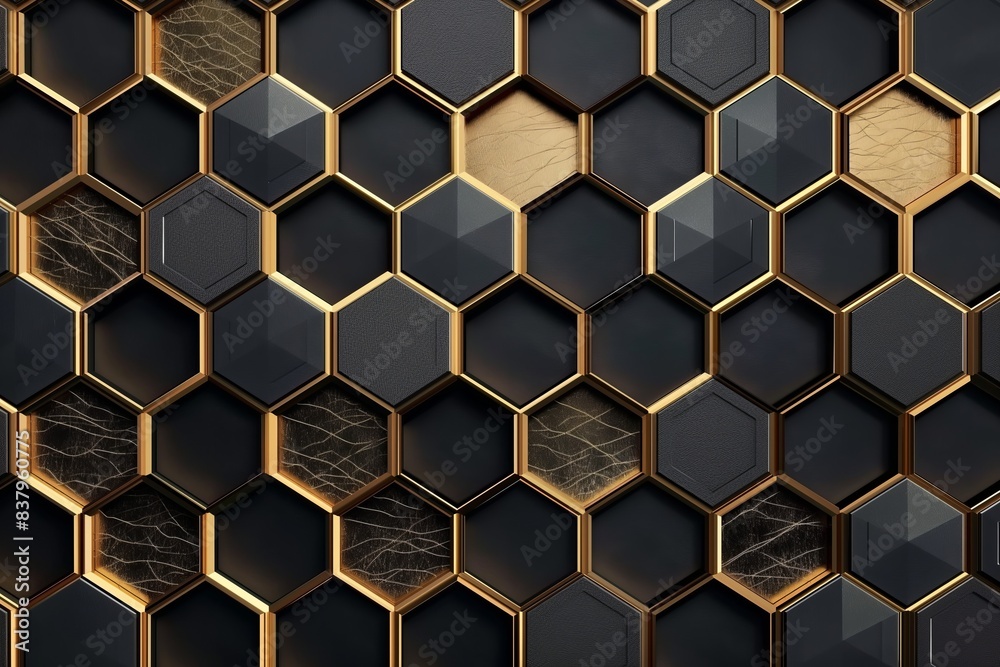 Luxurious Black and Gold Hexagon Pattern Background with Geometric Texture Luxurious Black and Gold Hexagon Pattern Background with Geometric Texture